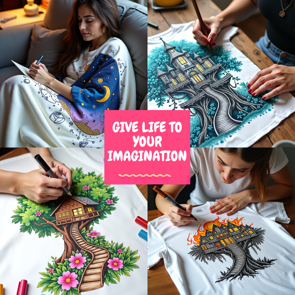 Adult Sweatshirt Coloring Kit with 10 Fabric Markers - Stars and Clouds
