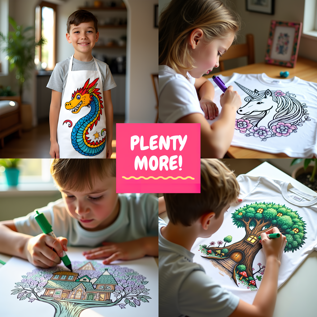 Kid's T-shirt Coloring Kit with 10 Fabric Markers - Stars and Clouds