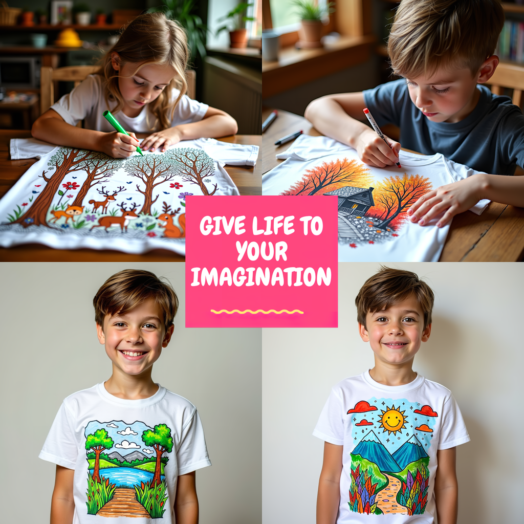 Kid's T-shirt Coloring Kit with 10 Fabric Markers - Winter Forest