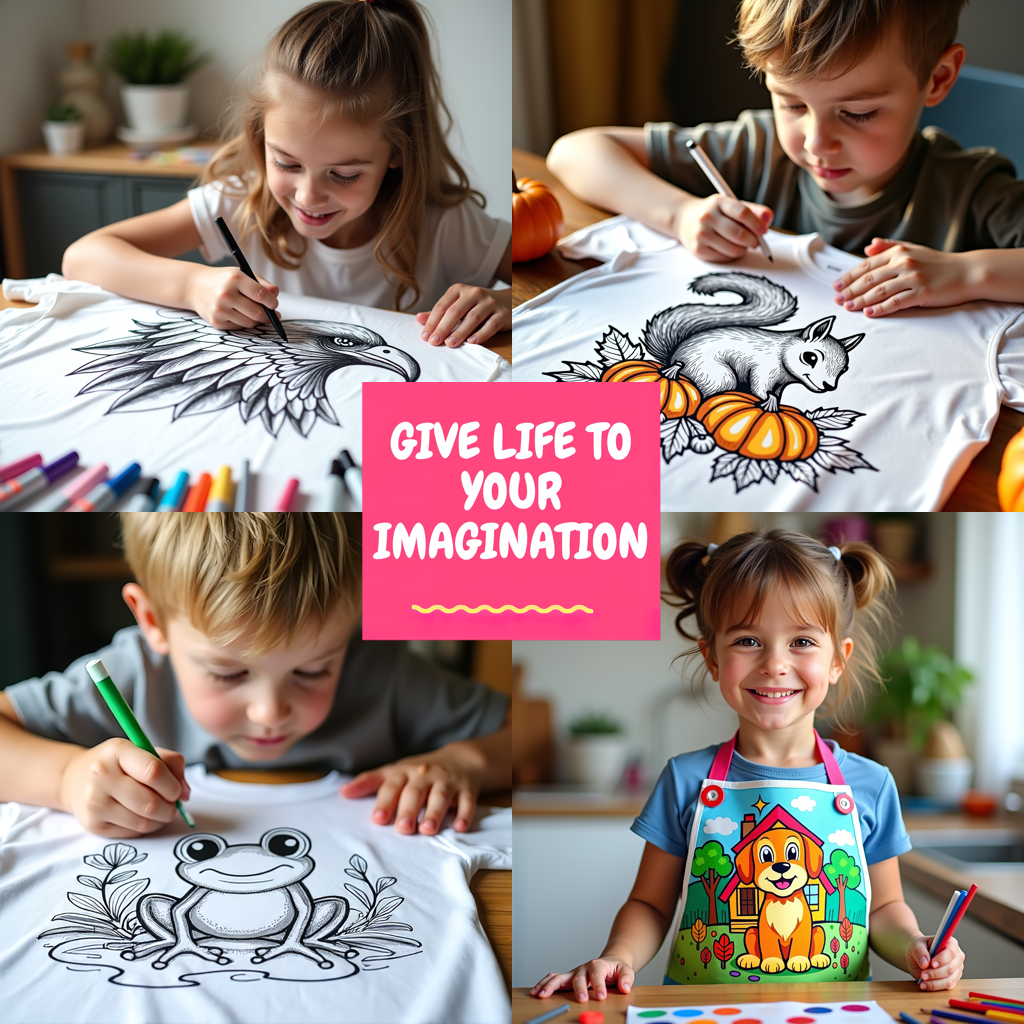Kid's T-shirt Coloring Kit with 10 Fabric Markers - Peacock Drawing