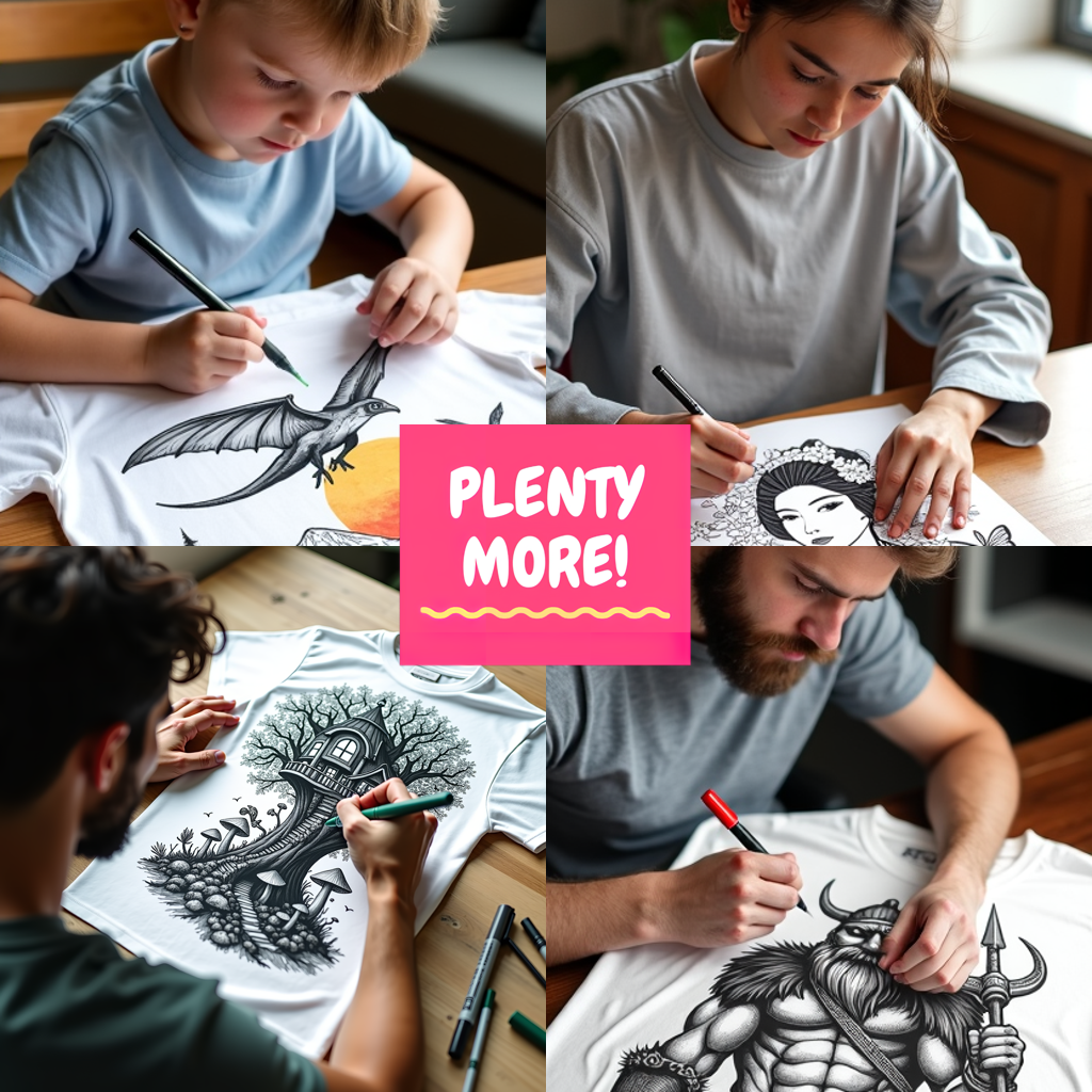 Kid's T-shirt Coloring Kit with 10 Fabric Markers - Fire-breathing Dragon