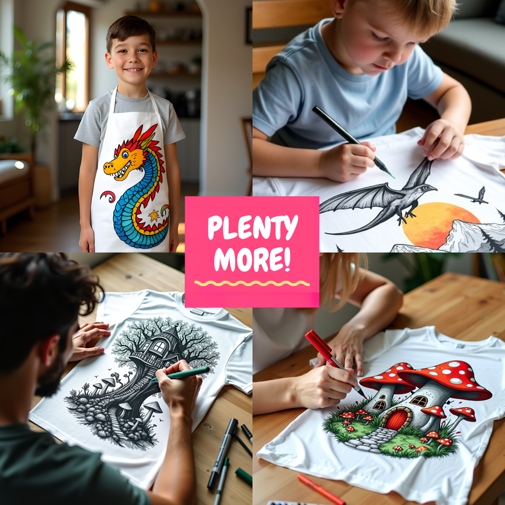Women's T-shirt Coloring Kit with 10 Fabric Markers - Fire-breathing Dragon