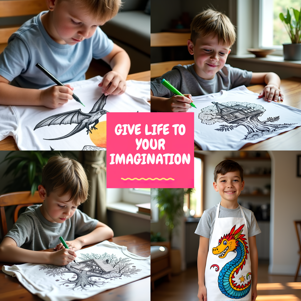 Kid's T-shirt Coloring Kit with 10 Fabric Markers - Dragon