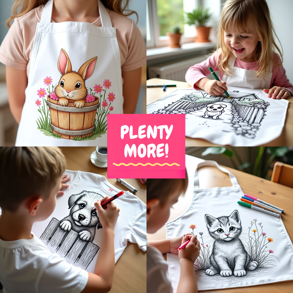 Kid's T-shirt Coloring Kit with 10 Fabric Markers - Dog and Cat