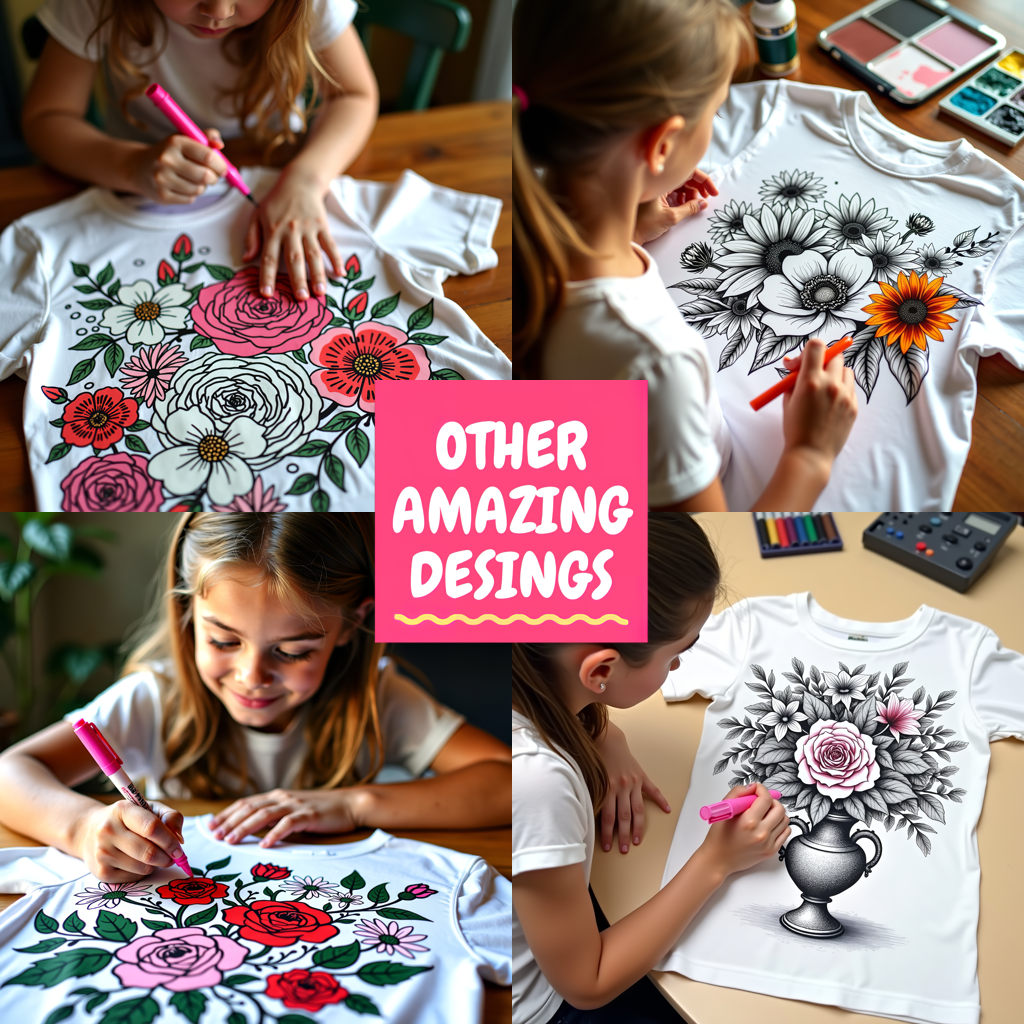 Kid's T-shirt Coloring Kit with 10 Fabric Markers - Floral Wreath