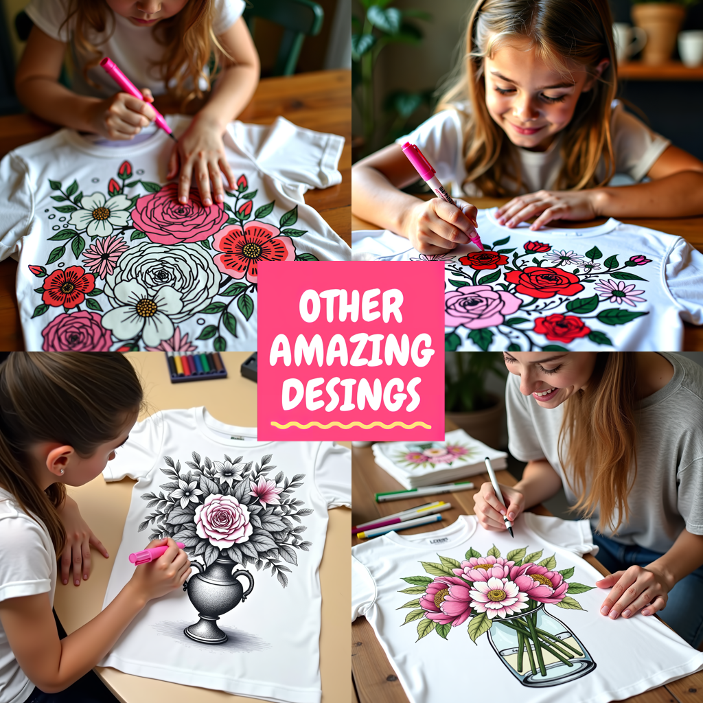 Unisex T-shirt Coloring Kit with 10 Fabric Markers - Floral Wreath