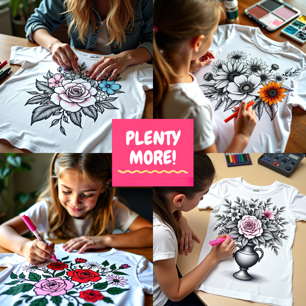 Women's T-shirt Coloring Kit with 10 Fabric Markers - Floral Wreath