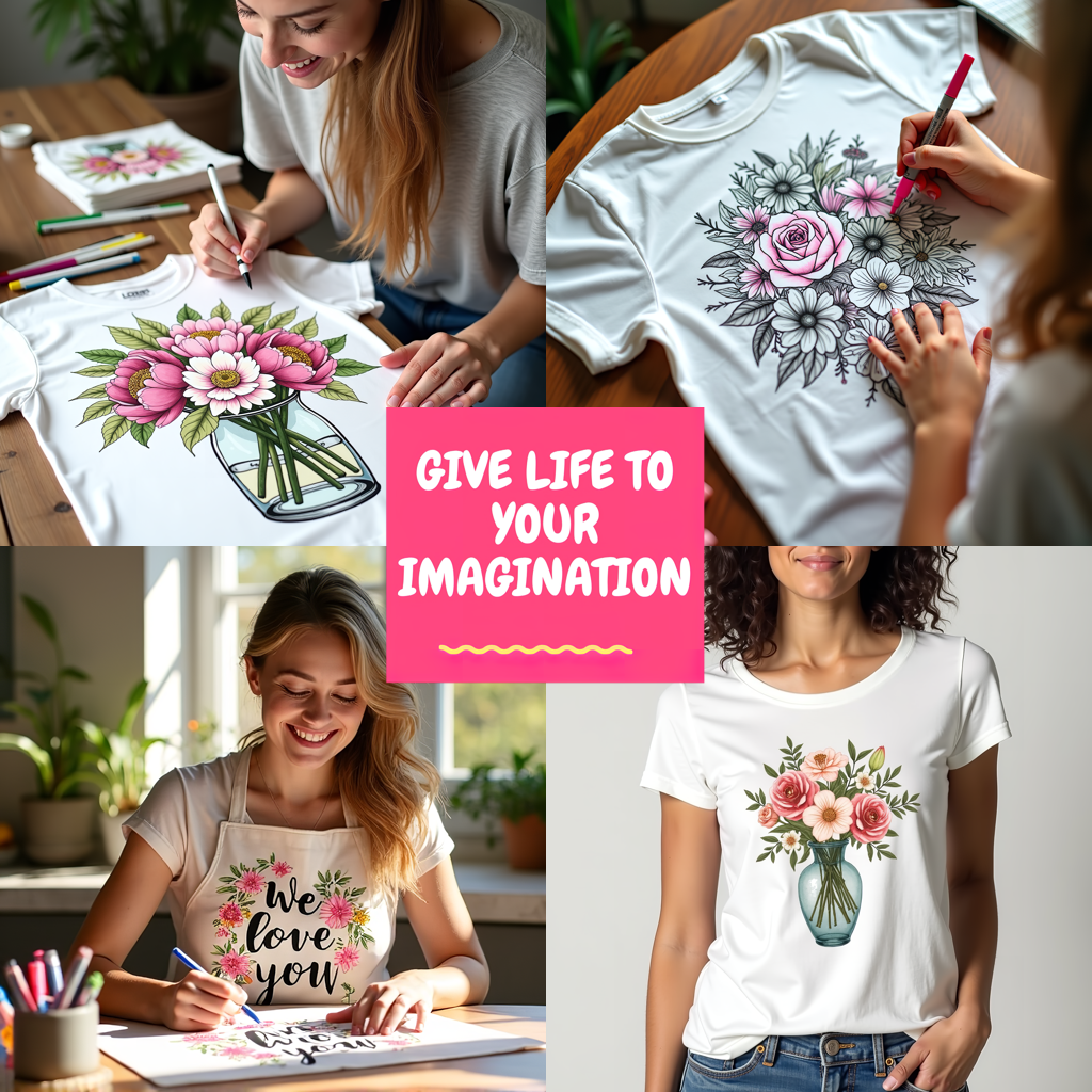 Adult Sweatshirt Coloring Kit with 10 Fabric Markers - Floral Wreath