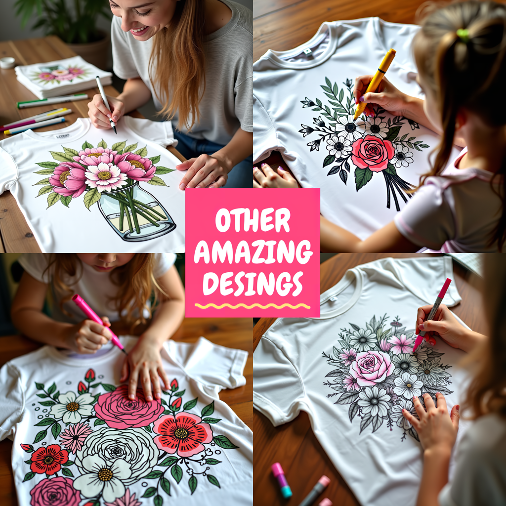 Kid's T-shirt Coloring Kit with 10 Fabric Markers - Floral Wreath