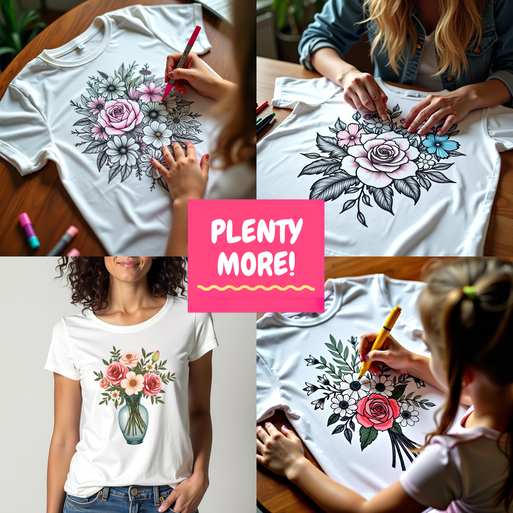 Women's T-shirt Coloring Kit with 10 Fabric Markers - Floral Arrangement