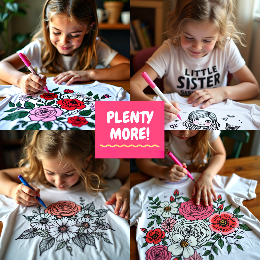 Kid's T-shirt Coloring Kit with 10 Fabric Markers - Floral Message