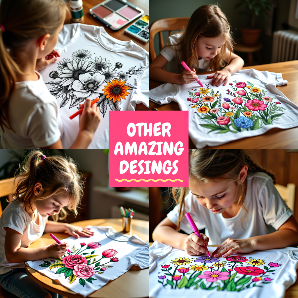 Unisex T-shirt Coloring Kit with 10 Fabric Markers - Floral Message