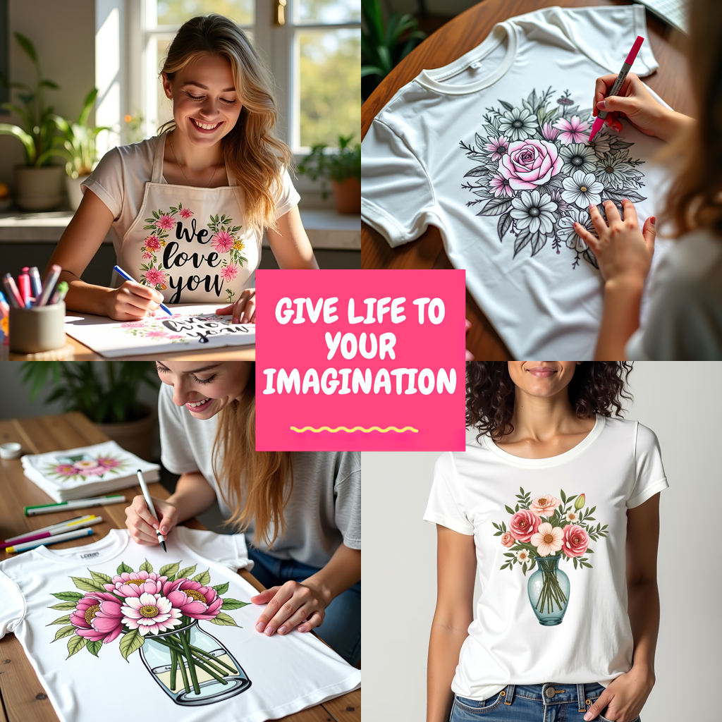 Women's T-shirt Coloring Kit with 10 Fabric Markers - Floral Message