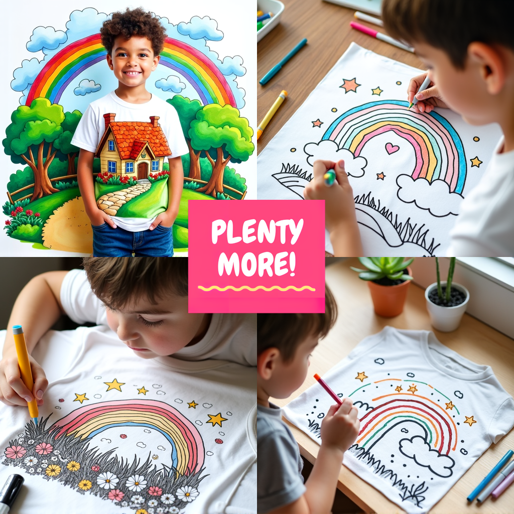 Kid's T-shirt Coloring Kit with 10 Fabric Markers - Cloud Rainbow