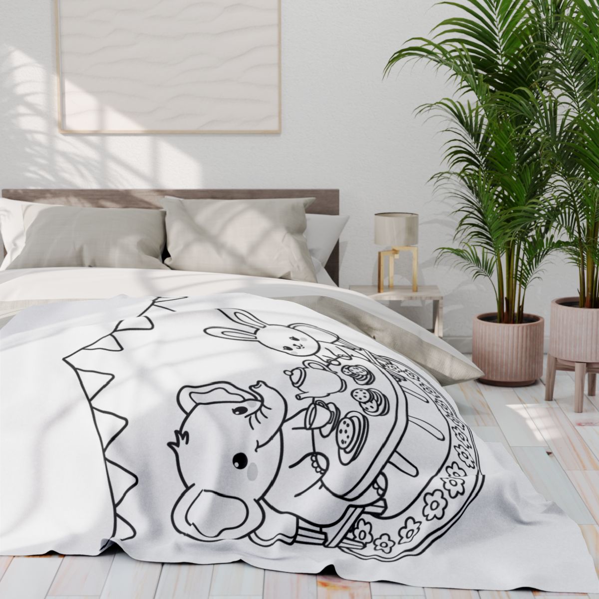 Fleece Blanket Coloring Kit with Fabric Markers - Cute Animal Tea Party