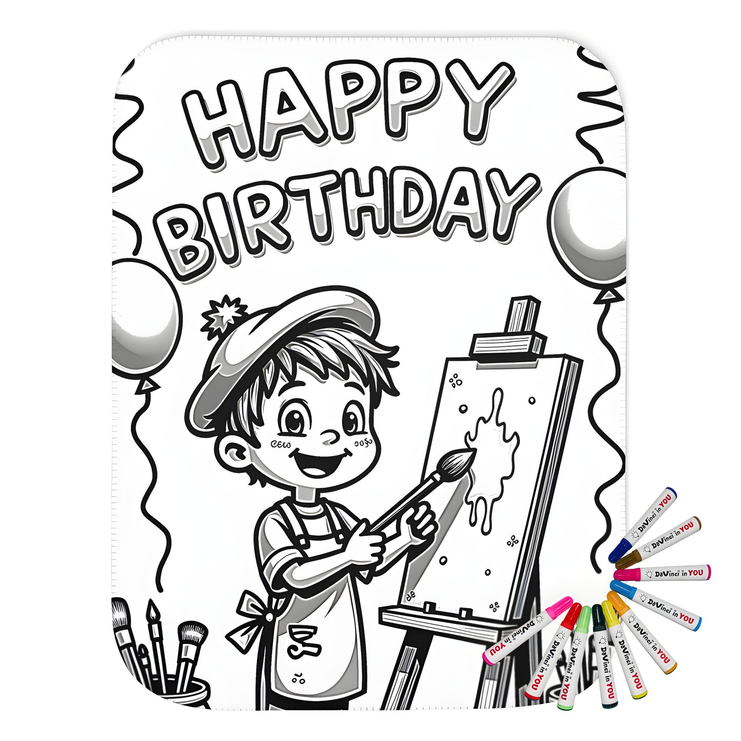 Coloring blanket for kids with birthday party painter theme