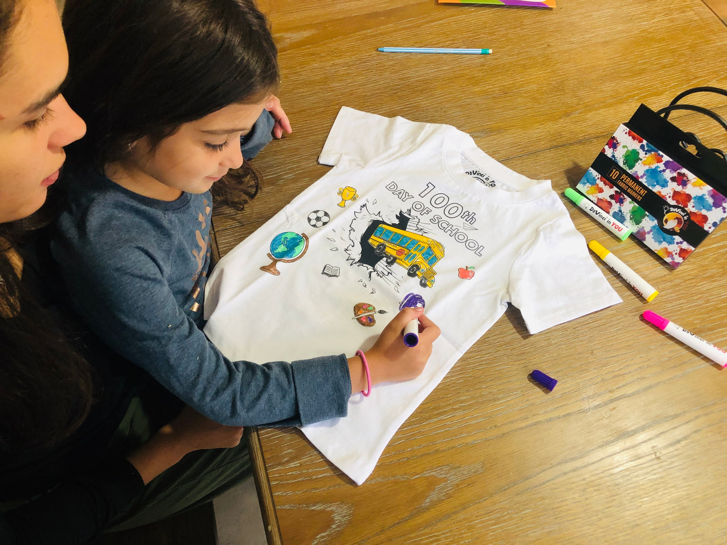 Kid's T-shirt Coloring Kit with 10 Fabric Markers - 100th Day of School