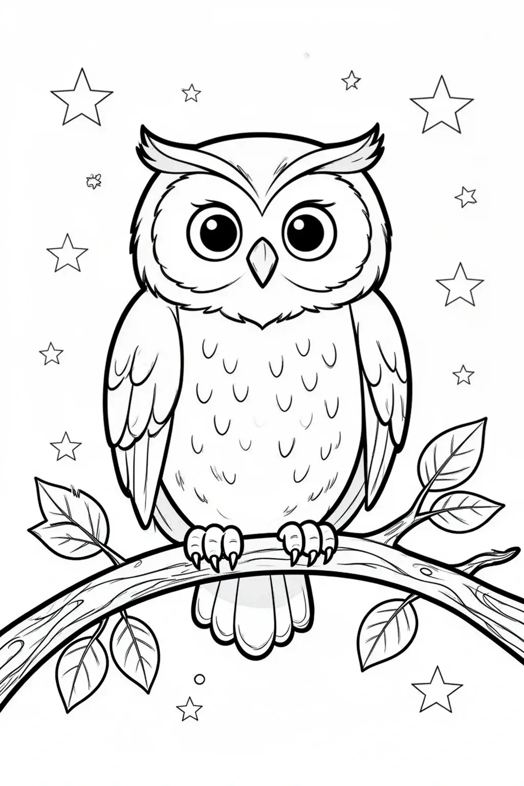 Black and white forest owl coloring page.