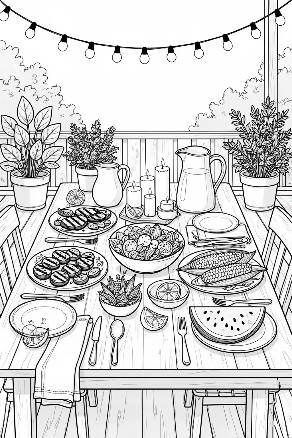 Summer Dinner Ideas coloring page for Cozy Seasonal Meals.