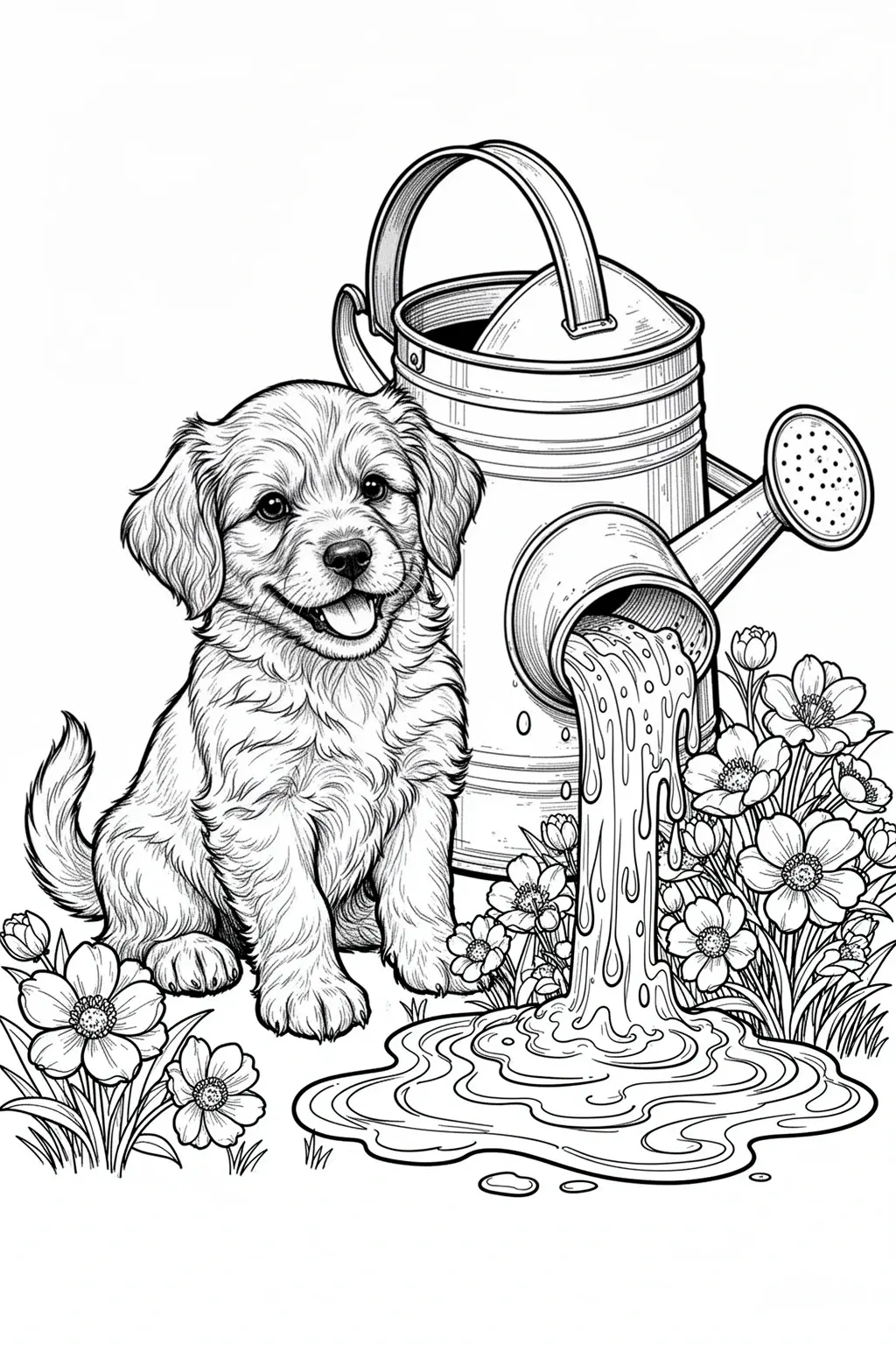 Free Puppy with Watering Can coloring page.