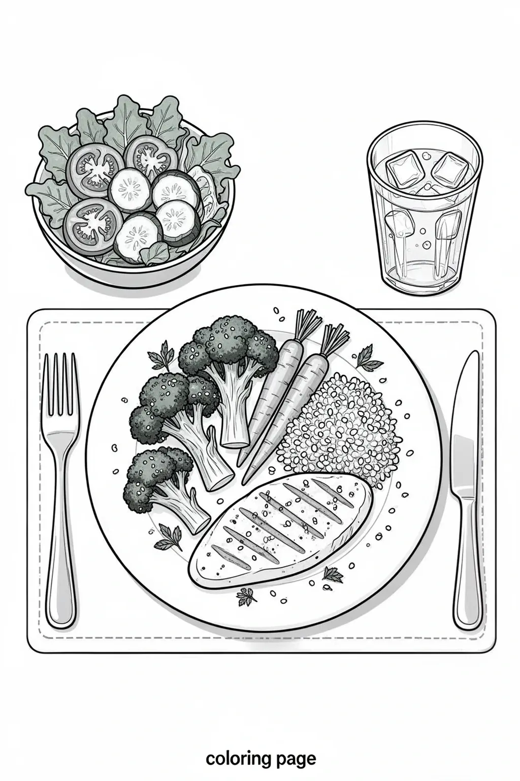 Healthy dinner recipes coloring page for easy meal coloring fun.