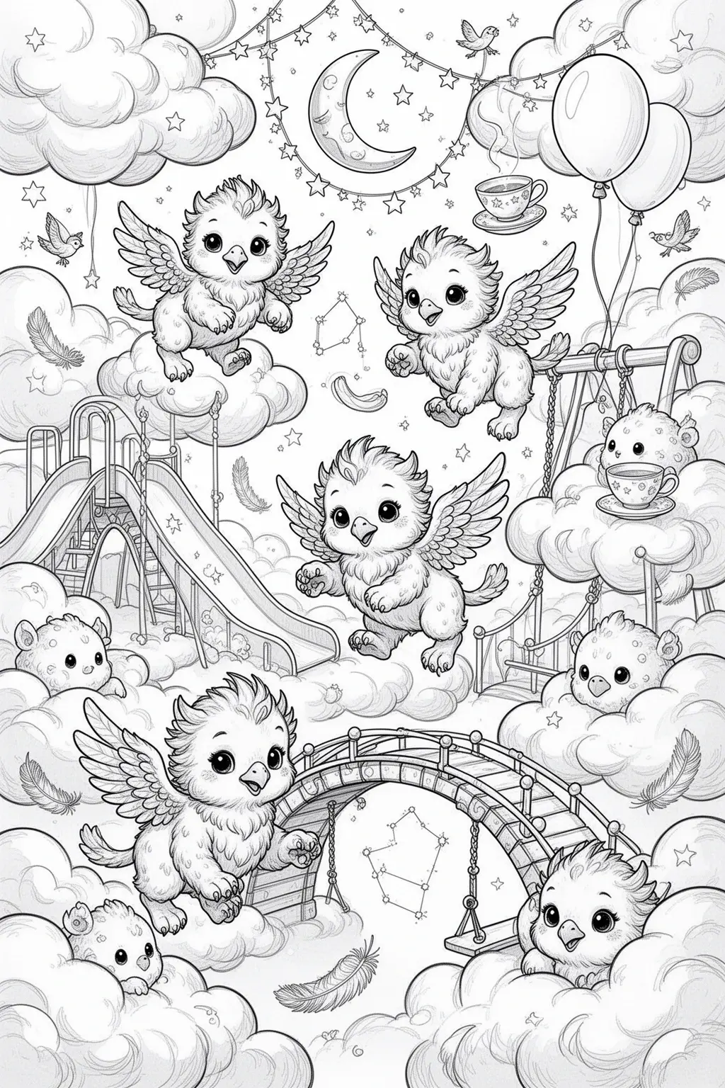 Dreamy Baby Griffins coloring page Printable.