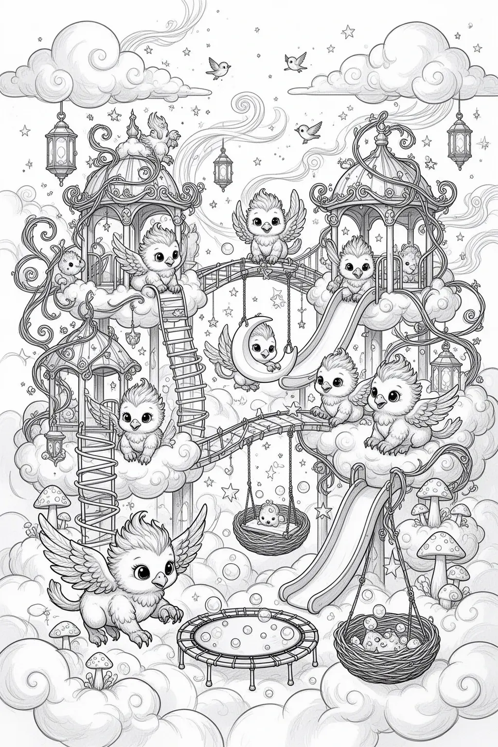 Moonlit Griffin Playtime coloring page.