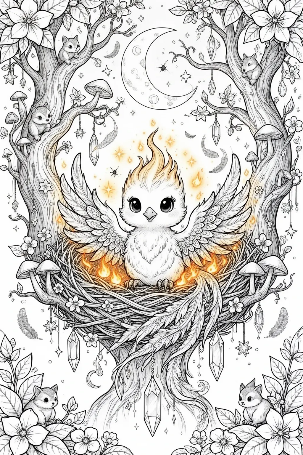 Baby Phoenix Sparkle Nest coloring page.