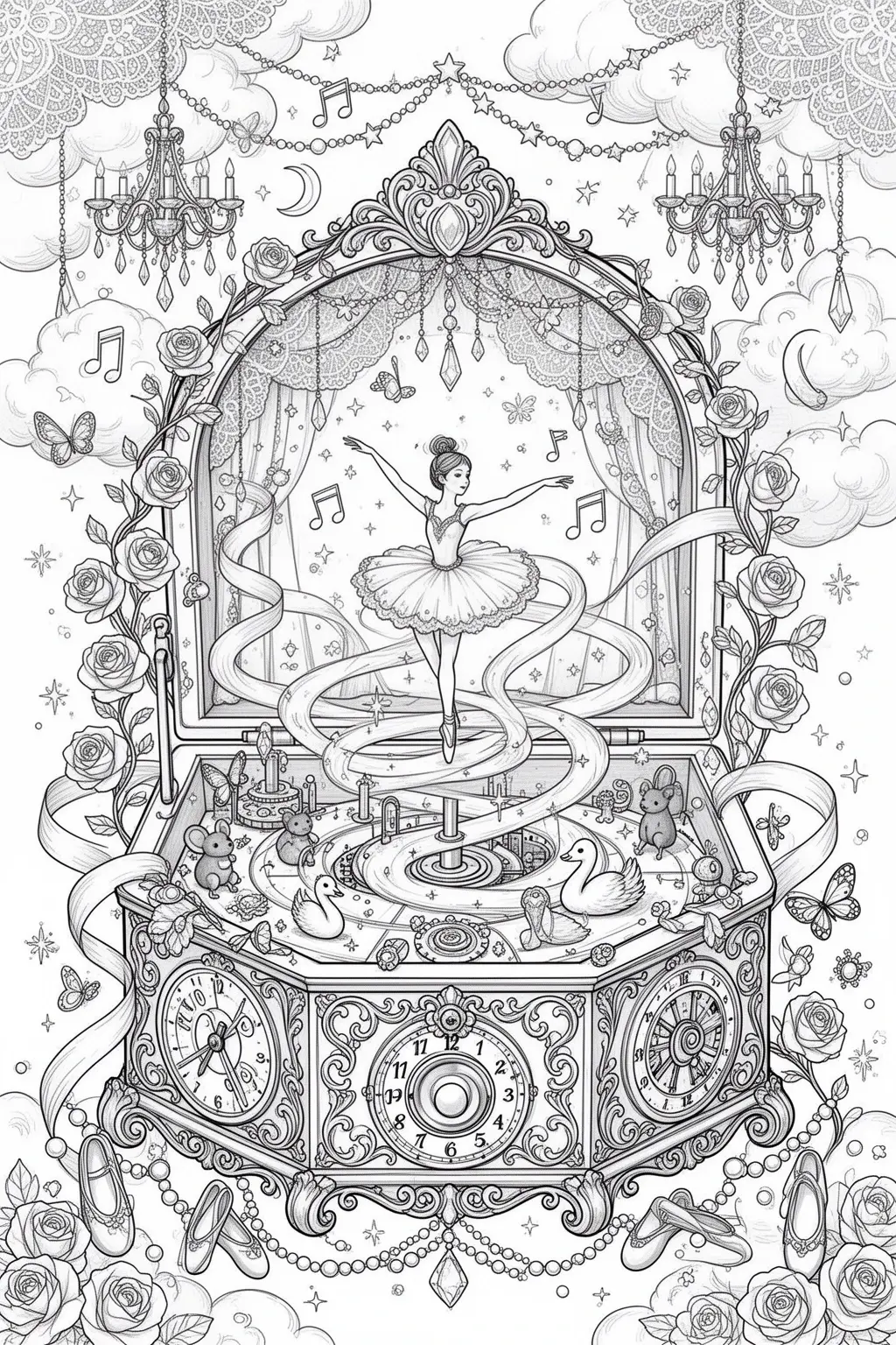 Enchanted Music Box Ballerina coloring page.