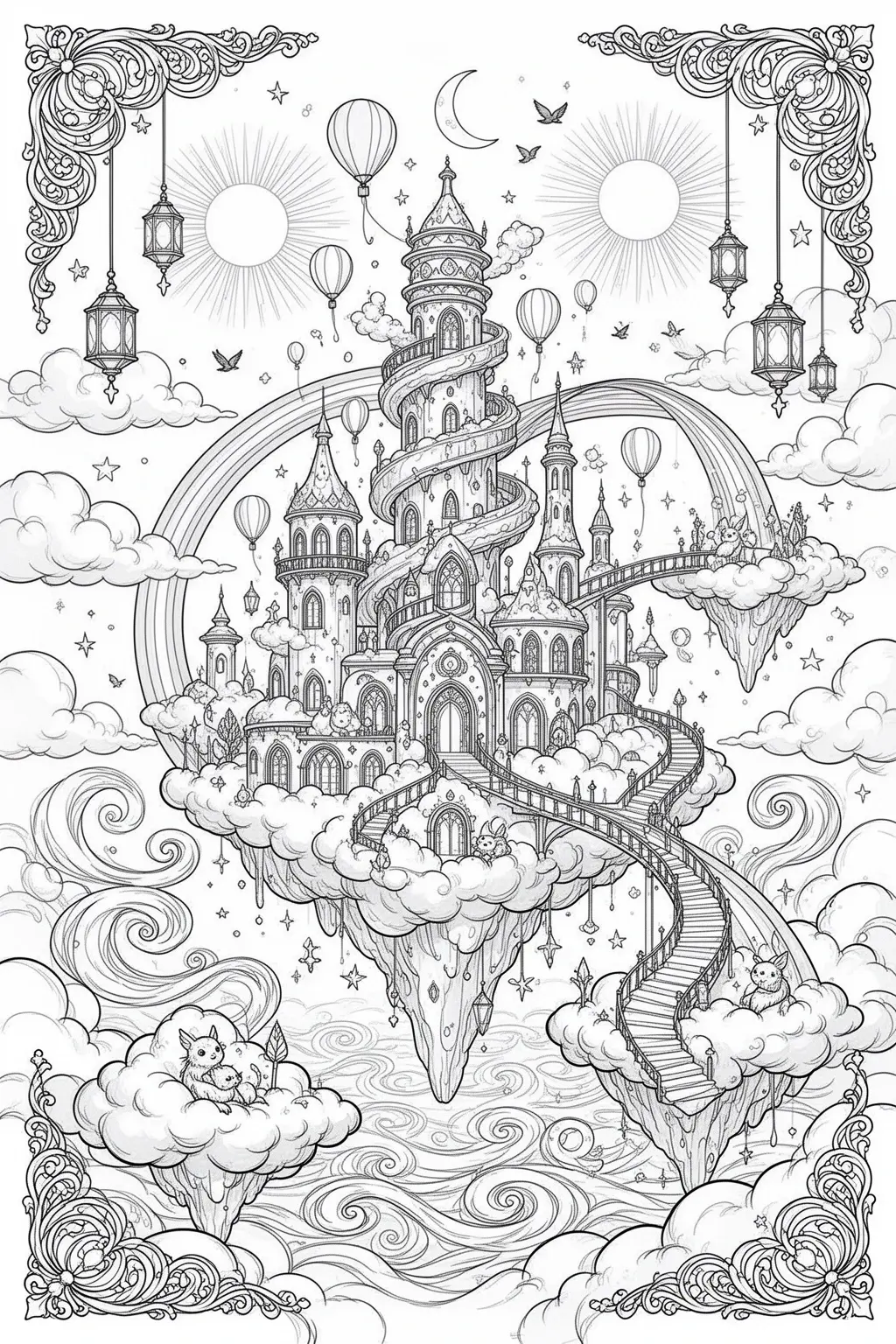 Skybound Magic Cloud City Printable coloring page.