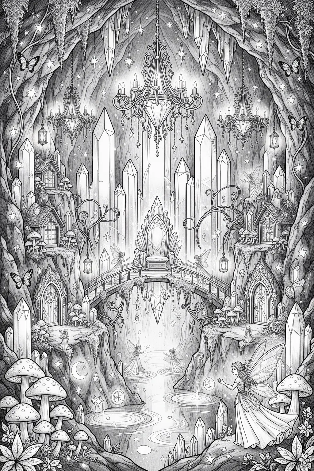 Crystal Cave Fairy Kingdom coloring page.