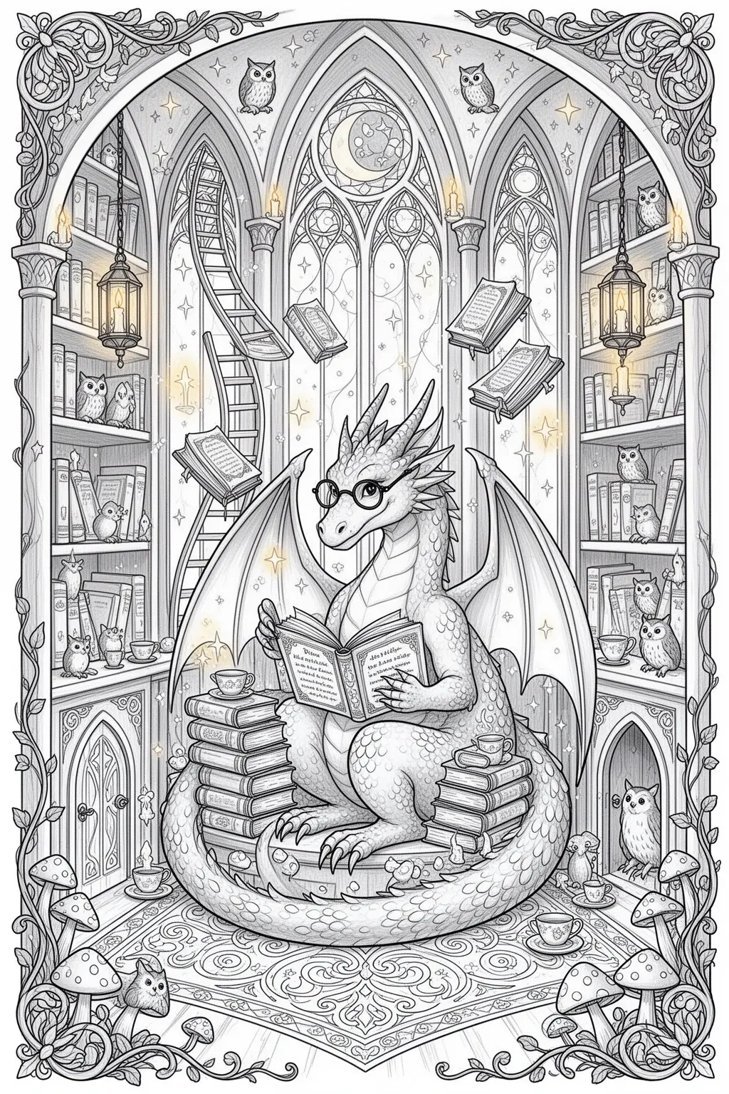 Dragon s Library Dreams coloring page.