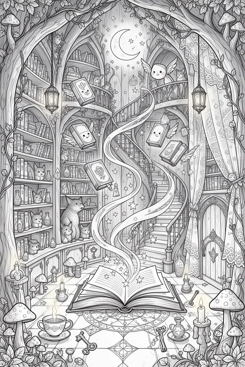 Enchanted Bookshop of Living Books | coloring page.