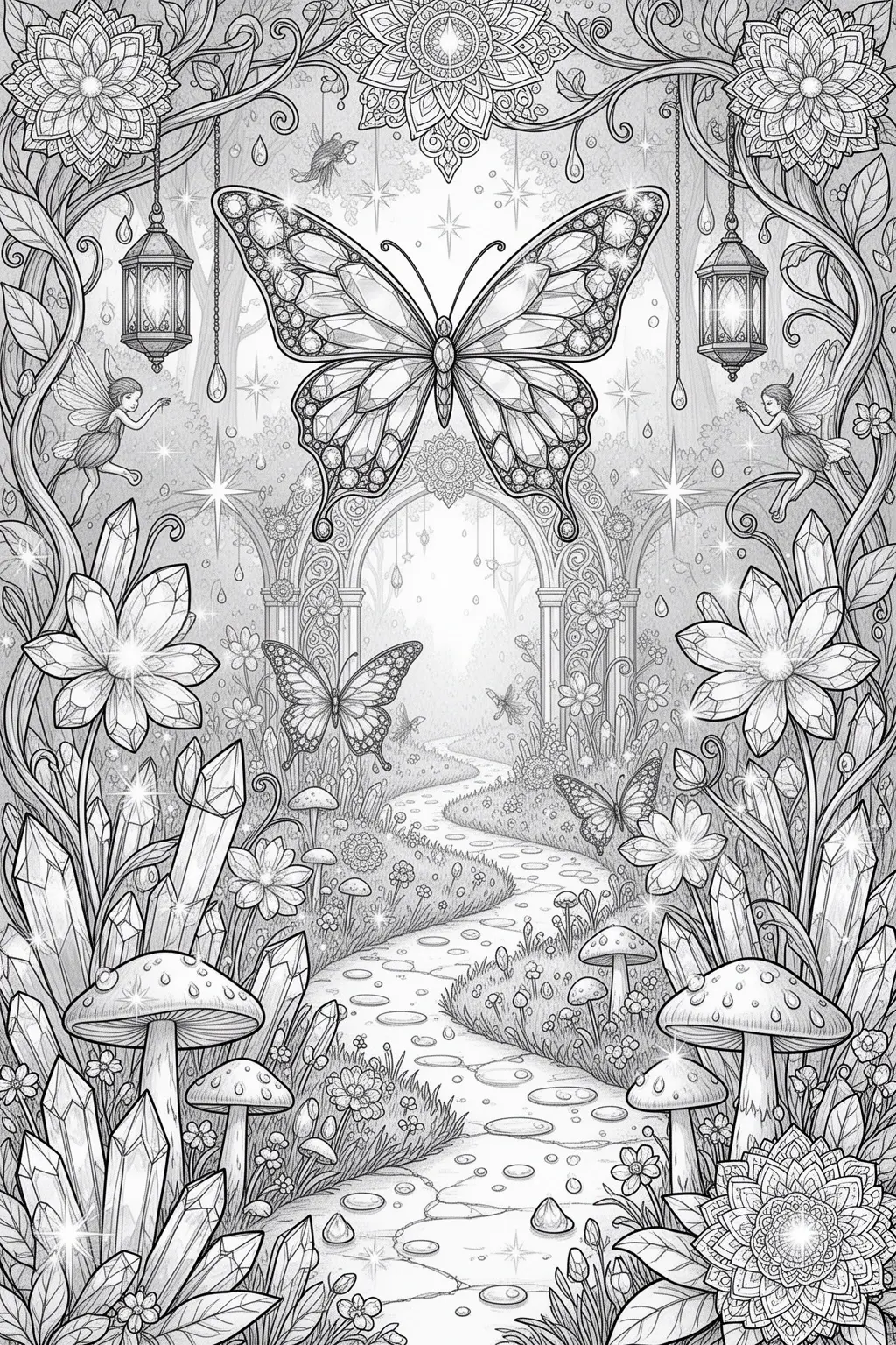 Crystal Butterfly Dreams coloring page.