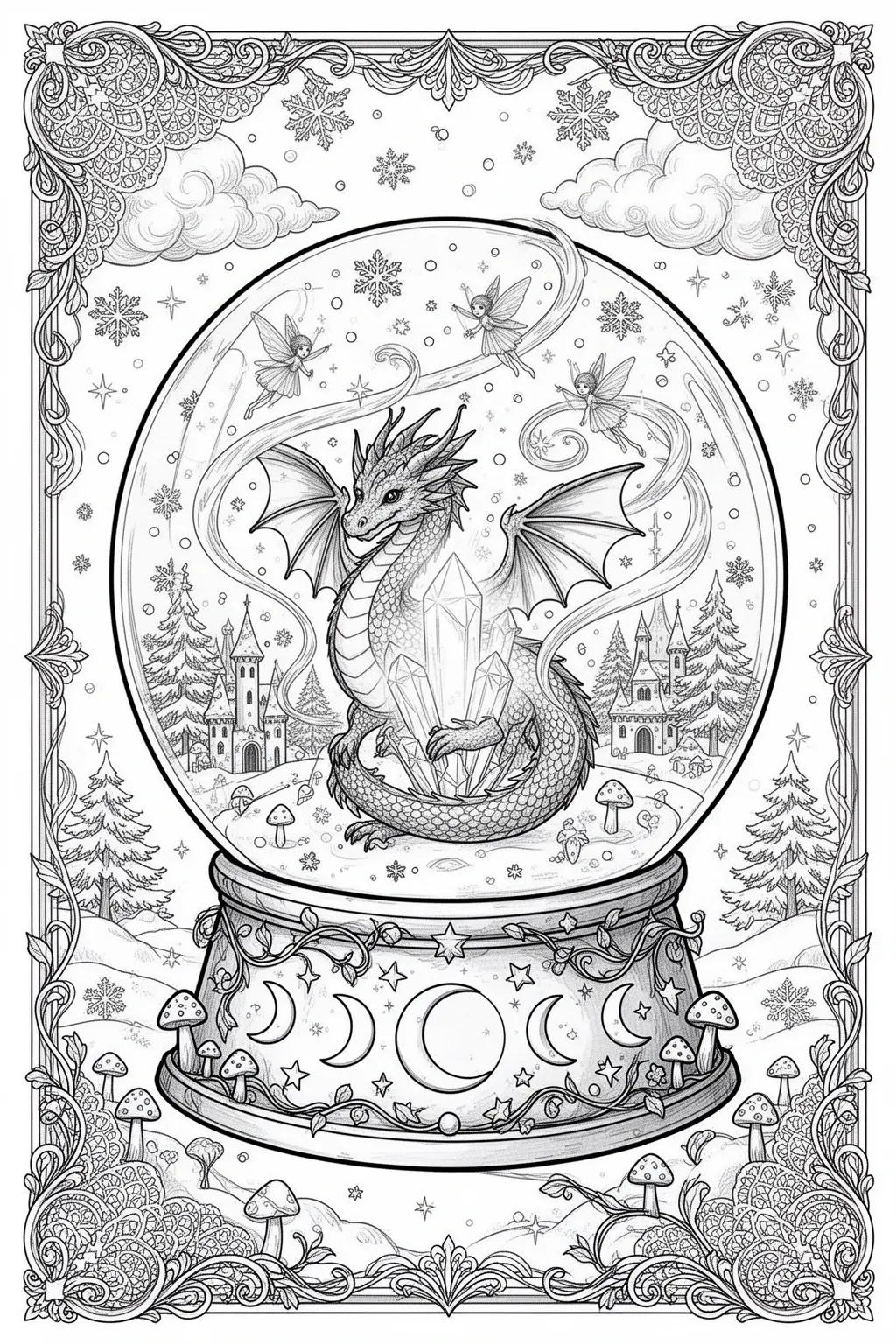 Can You Color This Enchanted Dragon Snow Globe? coloring page.