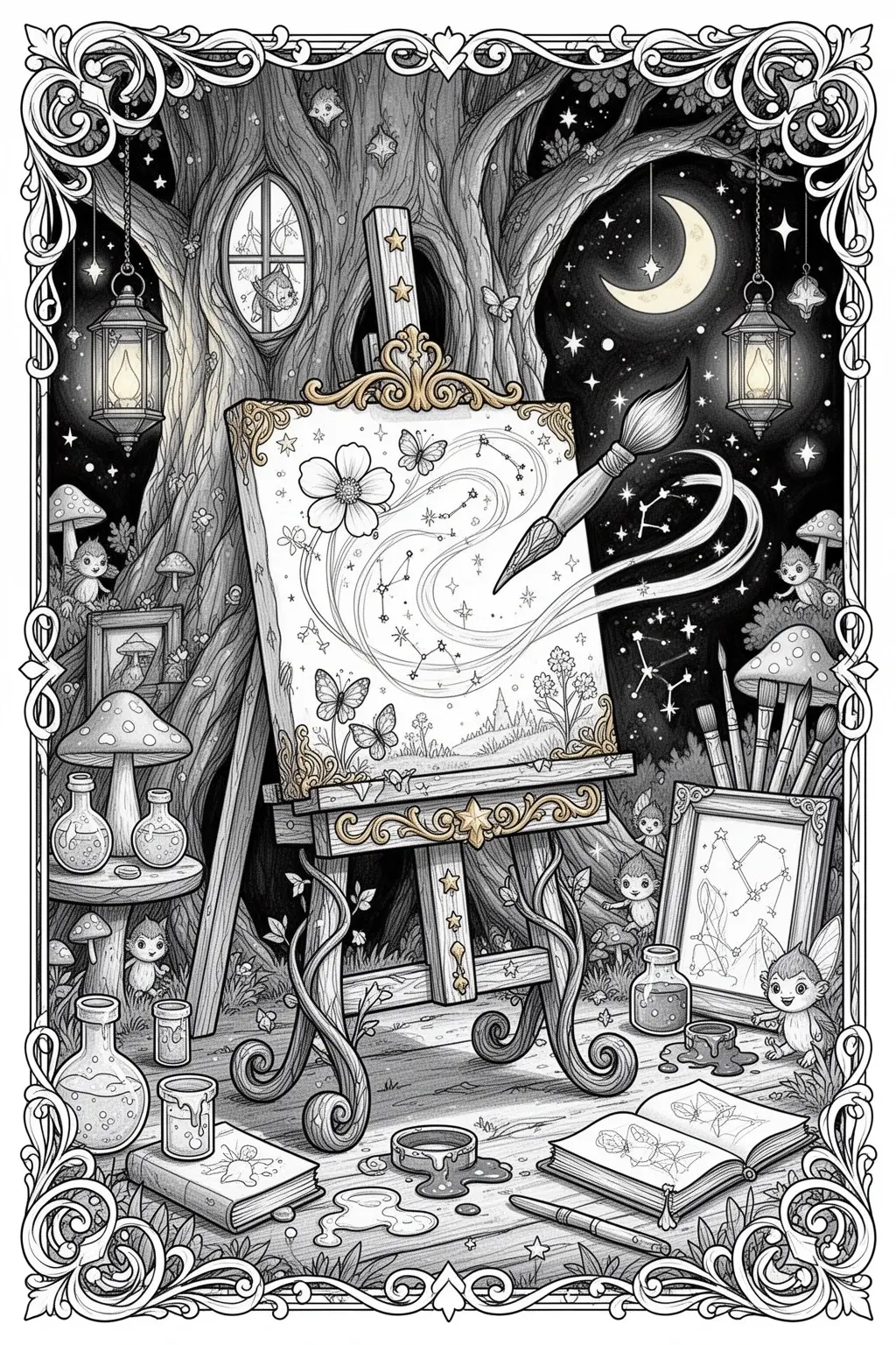 Self-Painting Magic Easel coloring page Enchanted Printable.