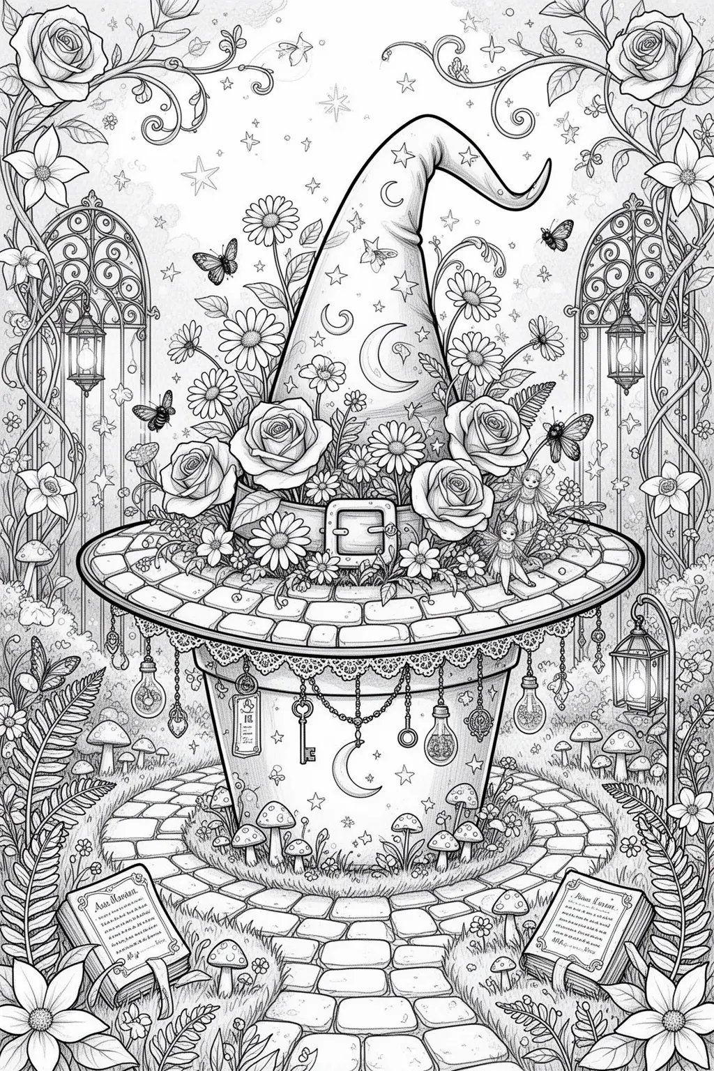 Enchanted Hat Garden coloring page.
