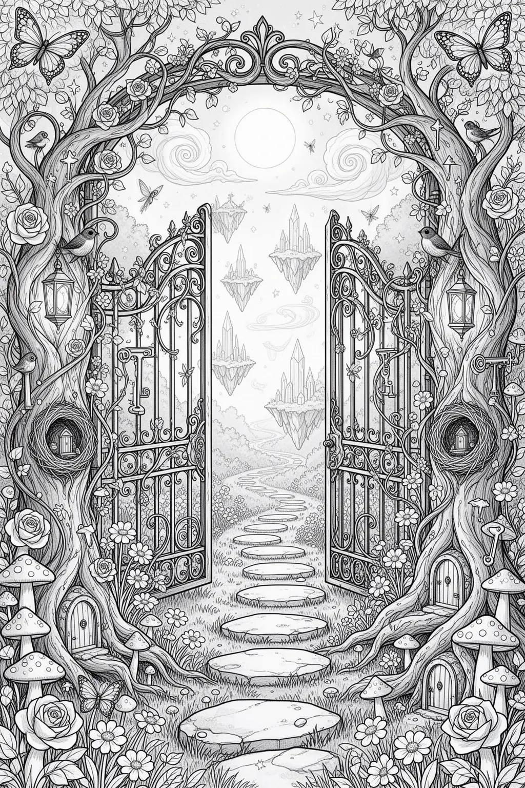 Enchanted Garden Gate to Another World coloring page.