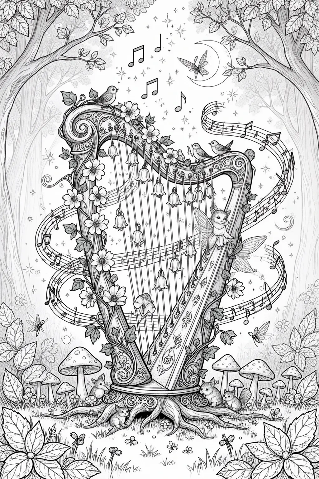 MYSTIC HARP Printable coloring page.