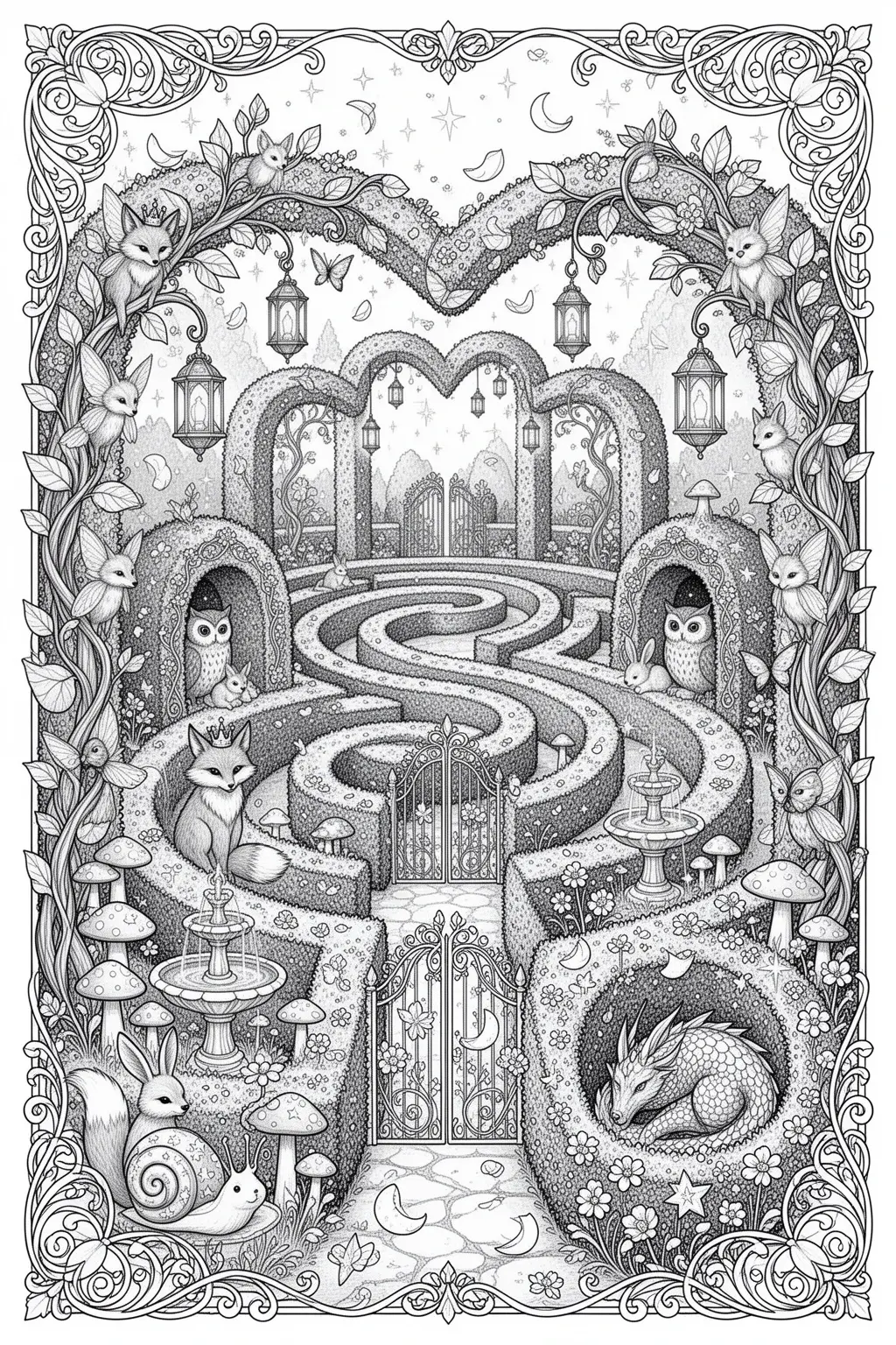 Moonlit Maze coloring page Hidden Creatures.