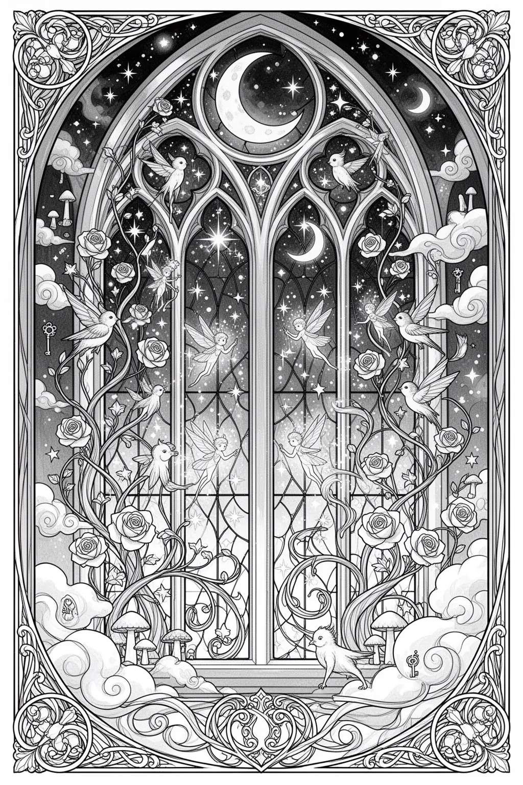 Stained Glass Spellbound Printable coloring page.