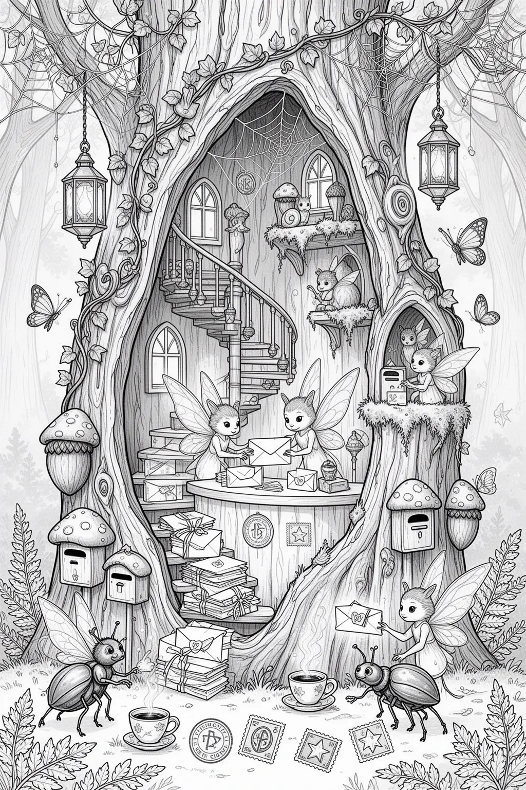 Enchanted Fairy Post Office coloring page.