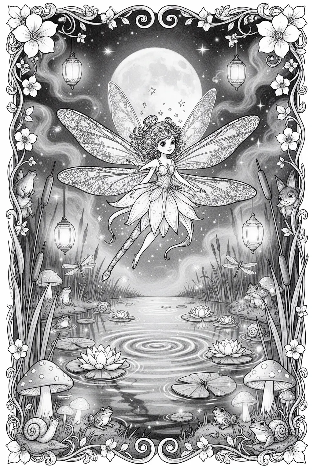 MAGICAL Fairy Ride Printable coloring page.