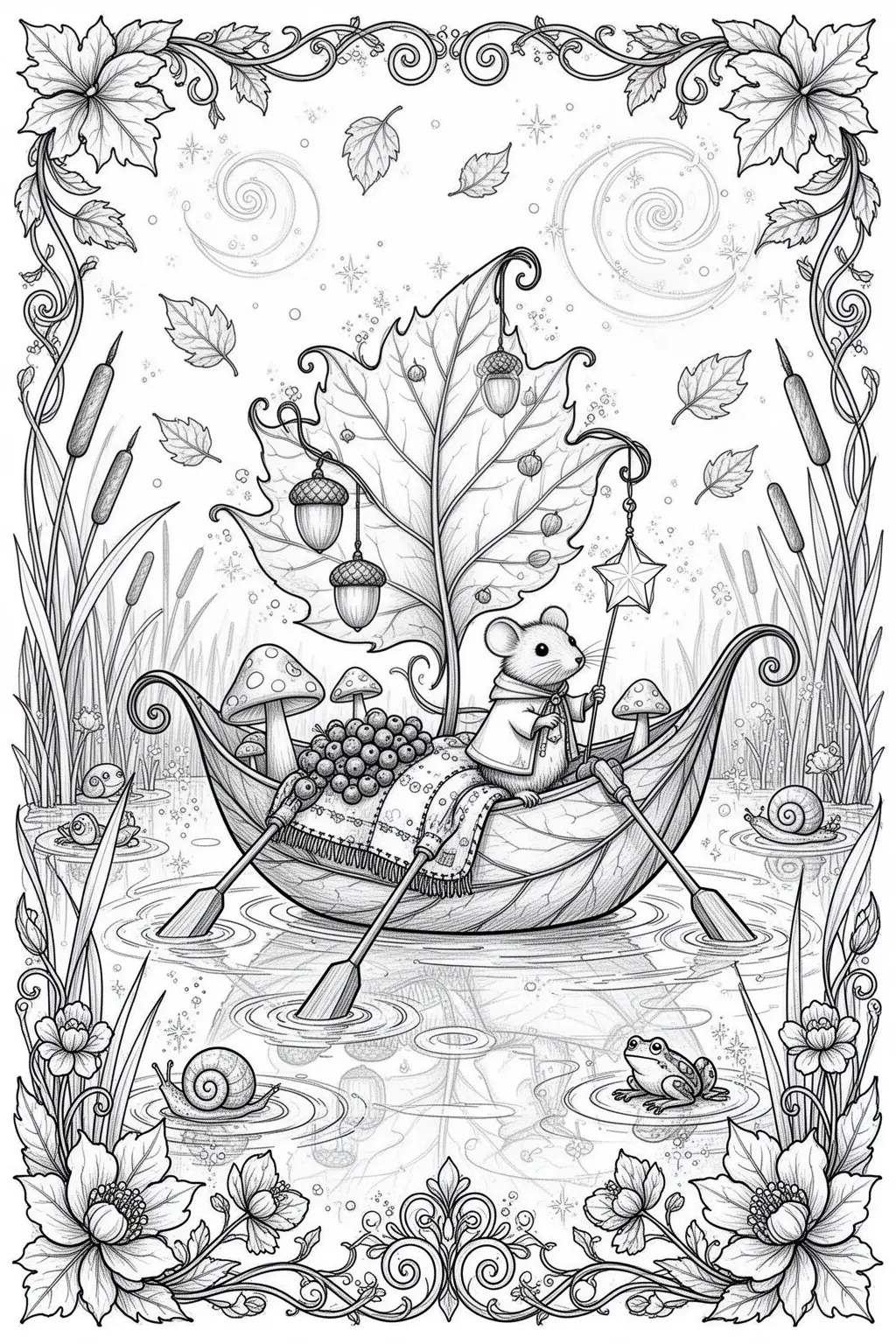 Moonlit Leaf Boat coloring page.