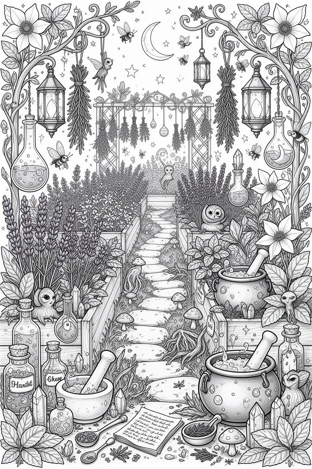 Potion Herb Paradise Magical coloring page Printable.