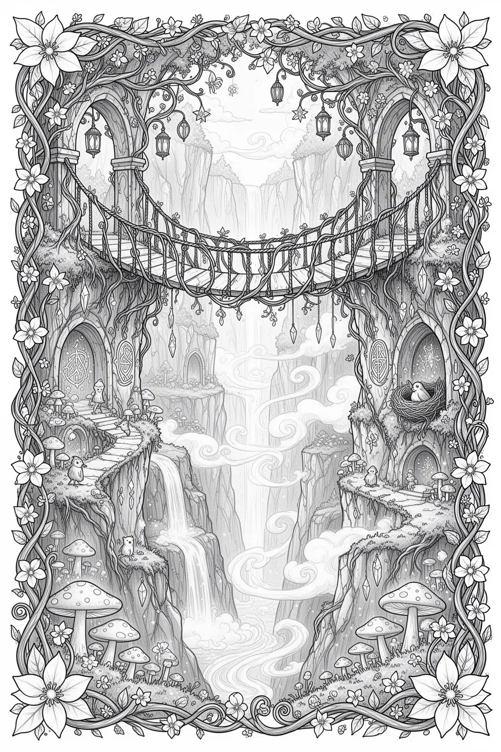 Magical Vine Bridge coloring page for a Dreamy Enchanted Canyon.