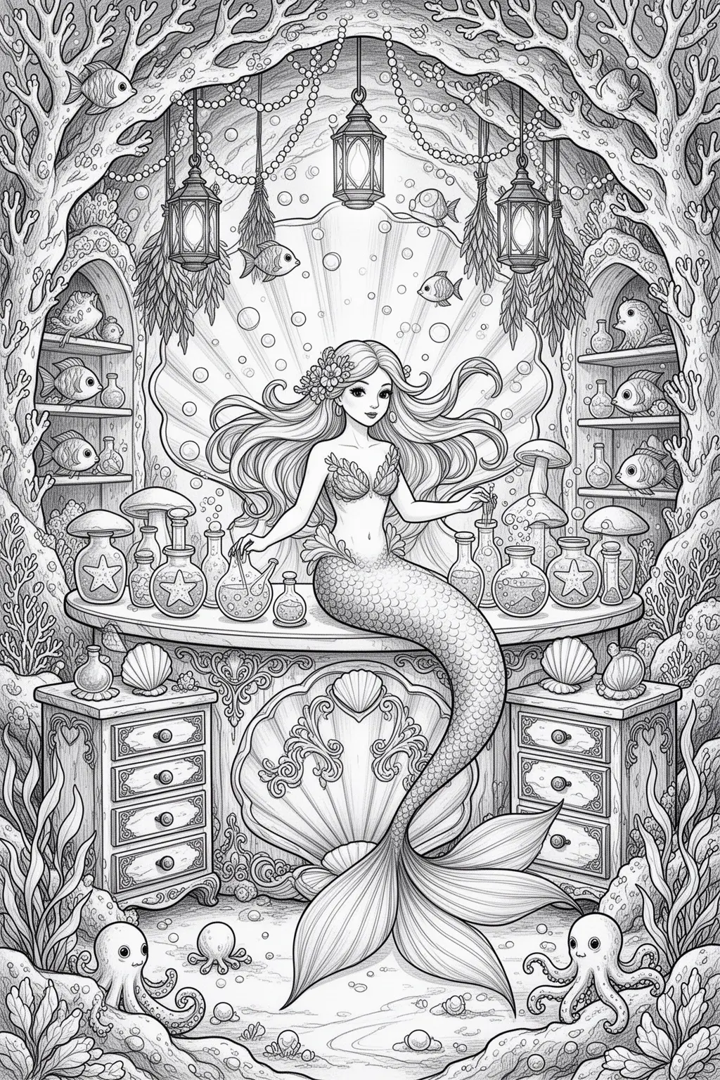 Can You Color This Mermaid Apothecary coloring page?