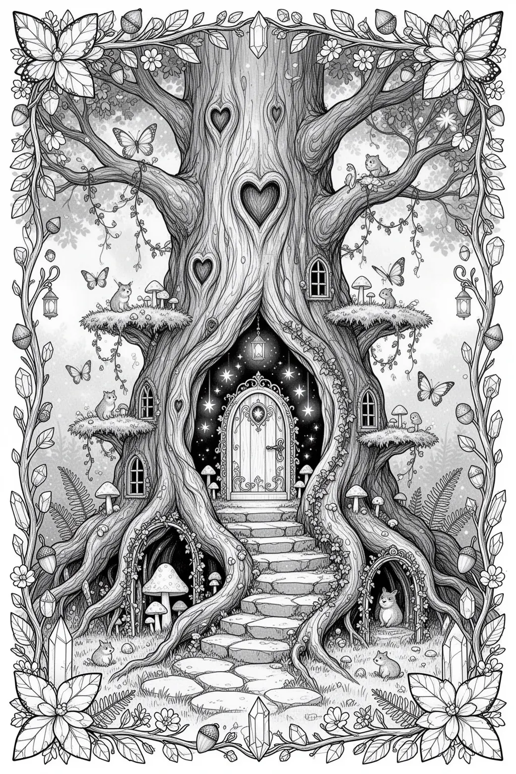 Secret Fairy Door coloring page in an Ancient Oak.