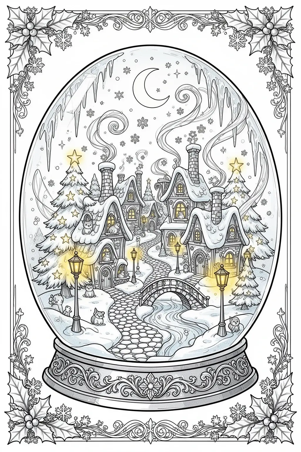 Snowy Magic in a Globe Printable coloring page.