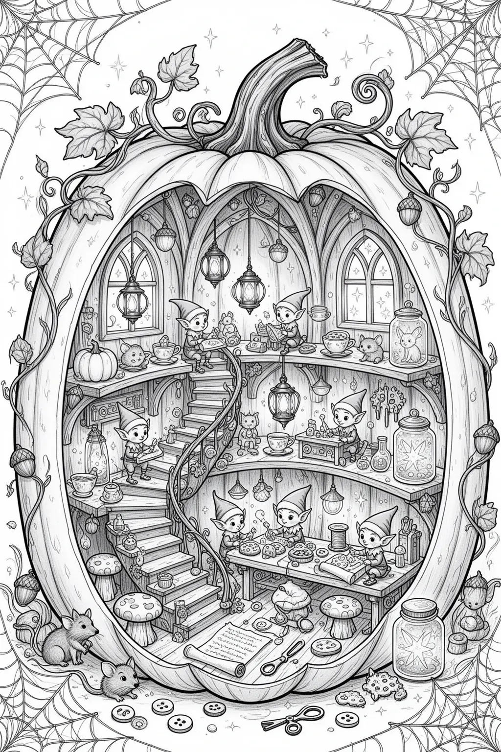 Can You Color This Pumpkin Workshop Magic? Printable coloring page.